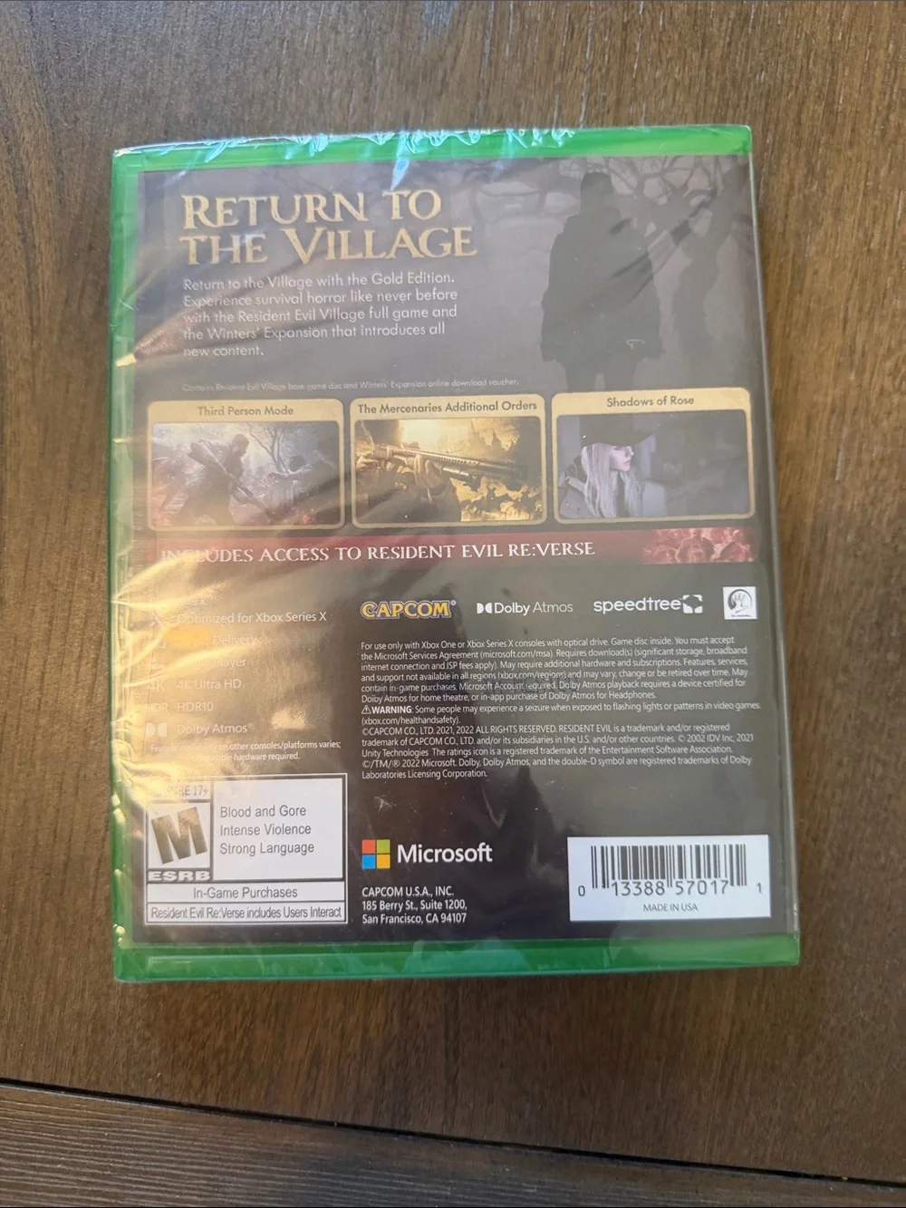 Microsoft Xbox Game Case - Black and Green Return to the Village Back Cover